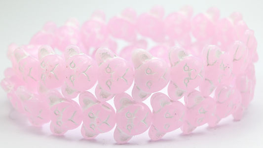 Sad Bear Muzzle Beads, Opal Pink White Lined (1419-72200-46401), Glass, Czech Republic ~ STRANDED