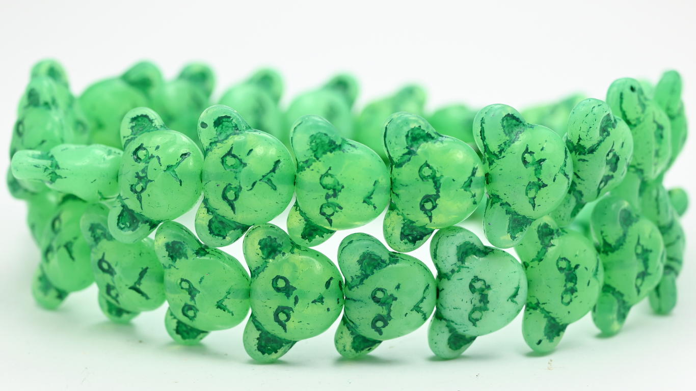 Sad Bear Muzzle Beads, Opal Green Green Lined (1419-52020-46450), Glass, Czech Republic ~ STRANDED