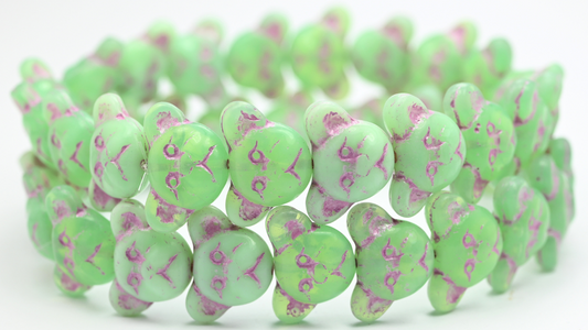 Sad Bear Muzzle Beads, Opal Green Pink Lined (1419-52020-54321), Glass, Czech Republic ~ STRANDED