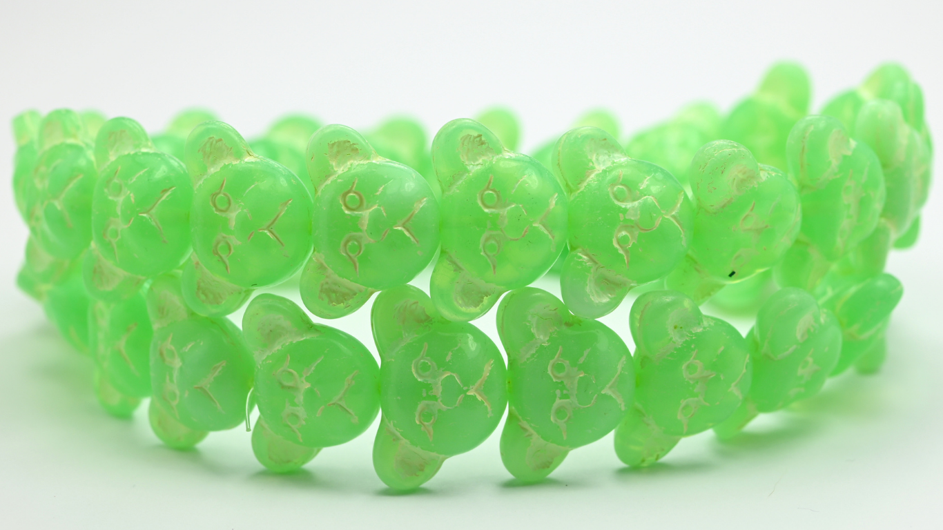 Sad Bear Muzzle Beads, Opal Green Beige Lined (1419-52020-54311), Glass, Czech Republic ~ STRANDED