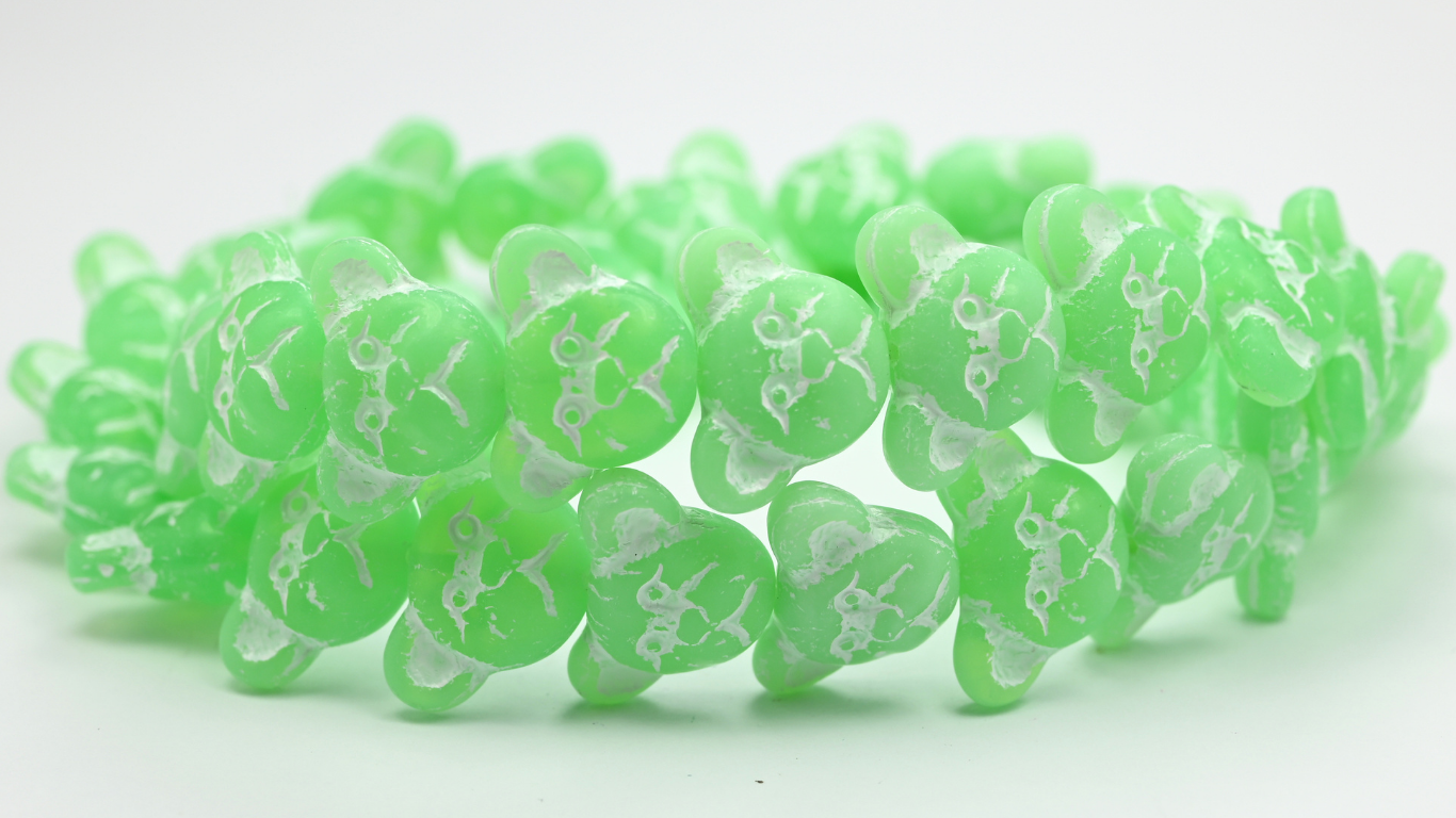Sad Bear Muzzle Beads, Opal Green White Lined (1419-52020-46401), Glass, Czech Republic ~ STRANDED