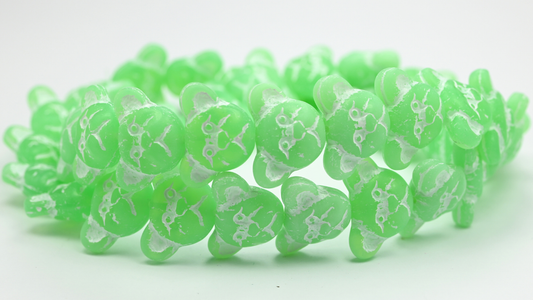 Sad Bear Muzzle Beads, Opal Green White Lined (1419-52020-46401), Glass, Czech Republic ~ STRANDED