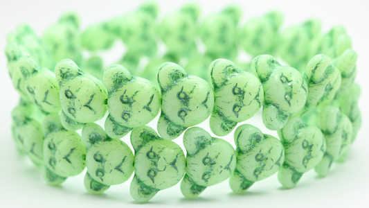 Sad Bear Muzzle Beads, Opal Yellow Green Lined (1419-81000-54322), Glass, Czech Republic ~ STRANDED