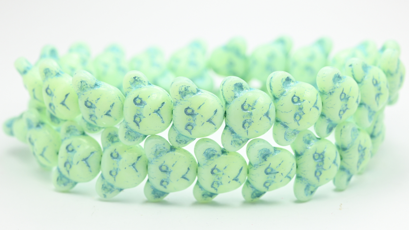 Sad Bear Muzzle Beads, Opal Yellow Blue Lined (1419-81000-54323), Glass, Czech Republic ~ STRANDED