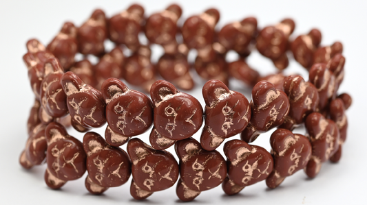 Sad Bear Muzzle Beads, Opaque Brown Copper Lined (1419-13600-54200), Glass, Czech Republic ~ STRANDED