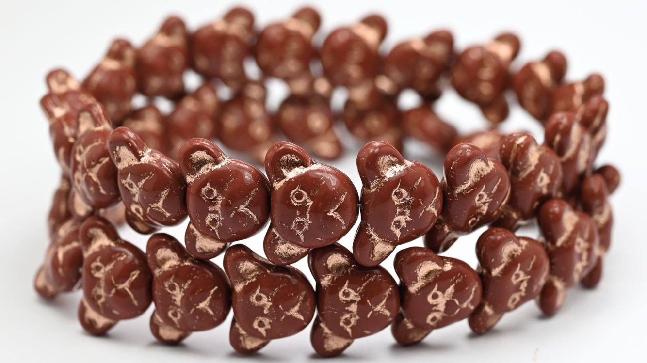 Sad Bear Muzzle Beads, Opaque Brown Copper Lined (1419-13600-54200), Glass, Czech Republic ~ STRANDED
