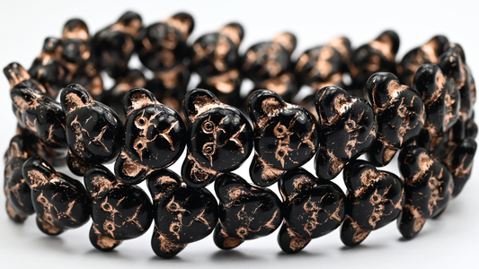 Sad Bear Muzzle Beads, Black Copper Lined (1419-23980-54200), Glass, Czech Republic ~ STRANDED