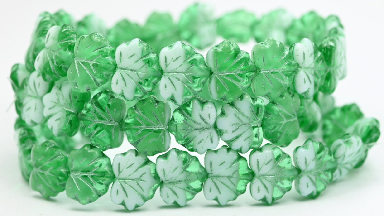 Maple Leaf Beads, 5060002010 Green Lined (1311-5060002010-54322), Glass, Czech Republic ~ STRANDED