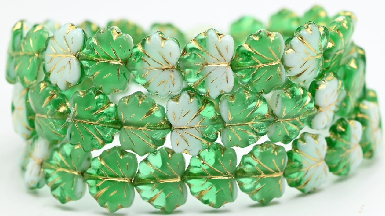 Maple Leaf Beads, 5060002010 Gold Lined (1311-5060002010-54202), Glass, Czech Republic ~ STRANDED