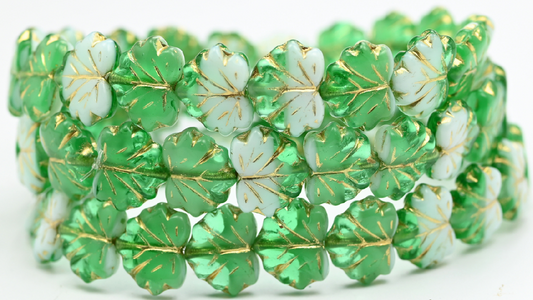 Maple Leaf Beads, 5060002010 Gold Lined (1311-5060002010-54202), Glass, Czech Republic ~ STRANDED