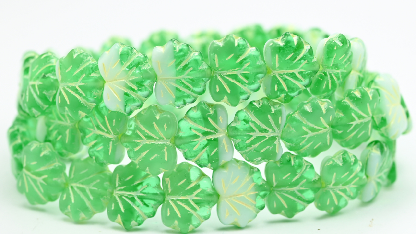 Maple Leaf Beads, 5060002010 Beige Lined (1311-5060002010-54311), Glass, Czech Republic ~ STRANDED