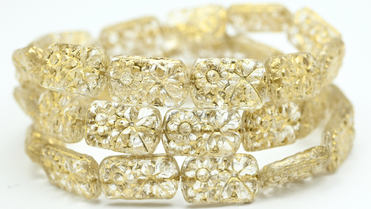 Oval Beads With Flower, Crystal Gold Lined (1911-00030-54202), Glass, Czech Republic ~ STRANDED