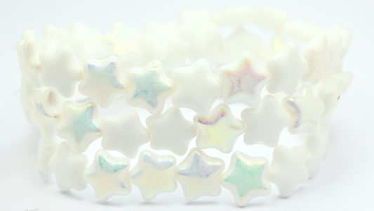 Flat Star Beads, White Ab (12-02010-AB), Glass, Czech Republic ~ STRANDED
