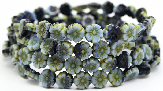 Table Cut Round Beads Hawaii Flowers, 330133400 Travertin (330133400-86800), Glass, Czech Republic ~ STRANDED