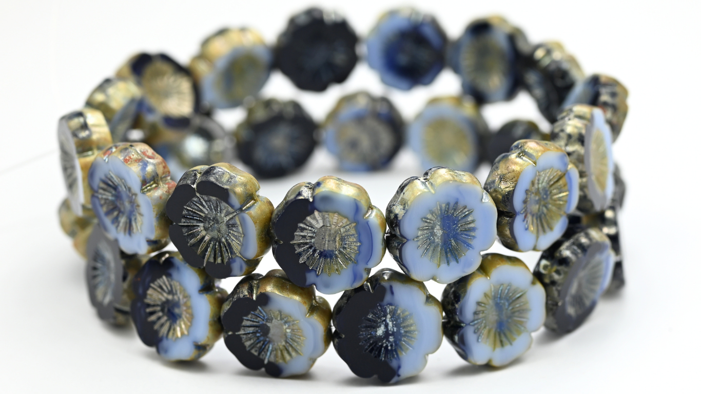 Table Cut Round Beads Hawaii Flowers, 330734010 Rembrandt Travertin (330734010-43500), Glass, Czech Republic ~ STRANDED