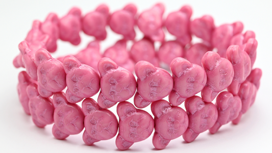 Sad Bear Muzzle Beads, Opaque Pink Pink Lined (1419-74010-54321), Glass, Czech Republic ~ STRANDED