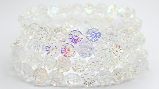 Hawaii Flower Pressed Glass Beads, Crystal Ab (00030-AB), Glass, Czech Republic ~ STRANDED