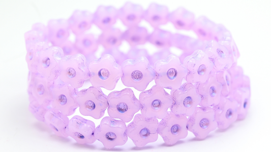 Simple Flower Pressed Glass Beads, Opal Pink Blue Purple Lined (11-72200-43809), Glass, Czech Republic ~ STRANDED