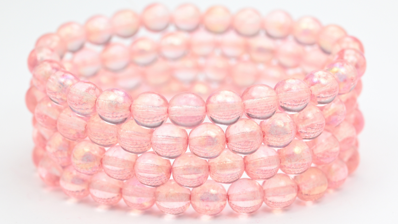 Round Pressed Glass Beads Druck, Crystal Light Pink Ab (8-00030-34304-AB), Glass, Czech Republic ~ STRANDED