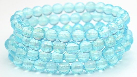 Round Pressed Glass Beads Druck, Crystal Light Aqua Blue Ab (8-00030-34308-AB), Glass, Czech Republic ~ STRANDED