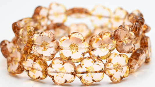 Table Cut Flower Beads, Transparent Pink Travertin (70100-86800), Glass, Czech Republic ~ STRANDED