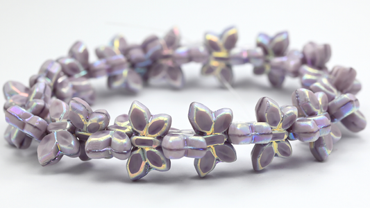 Table Cut Butterfly Beads, Silky Lavender Ab 2X (21350-AB-2X), Glass, Czech Republic ~ STRANDED