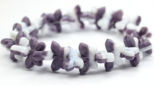 Table Cut Butterfly Beads, Mixed White Lavender (07224), Glass, Czech Republic ~ STRANDED