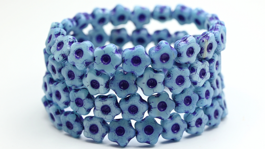 Simple Flower Pressed Glass Beads, Opal Aqua 47520 (11-61300-47520), Glass, Czech Republic ~ STRANDED