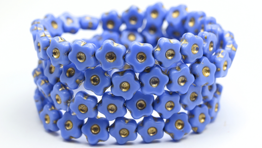 Simple Flower Pressed Glass Beads, 34010 Gold Lined (11-34010-54202), Glass, Czech Republic ~ STRANDED