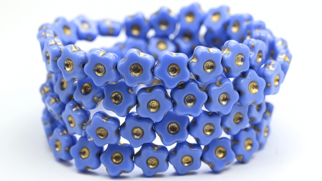 Simple Flower Pressed Glass Beads, 34010 Gold Lined (11-34010-54202), Glass, Czech Republic ~ STRANDED