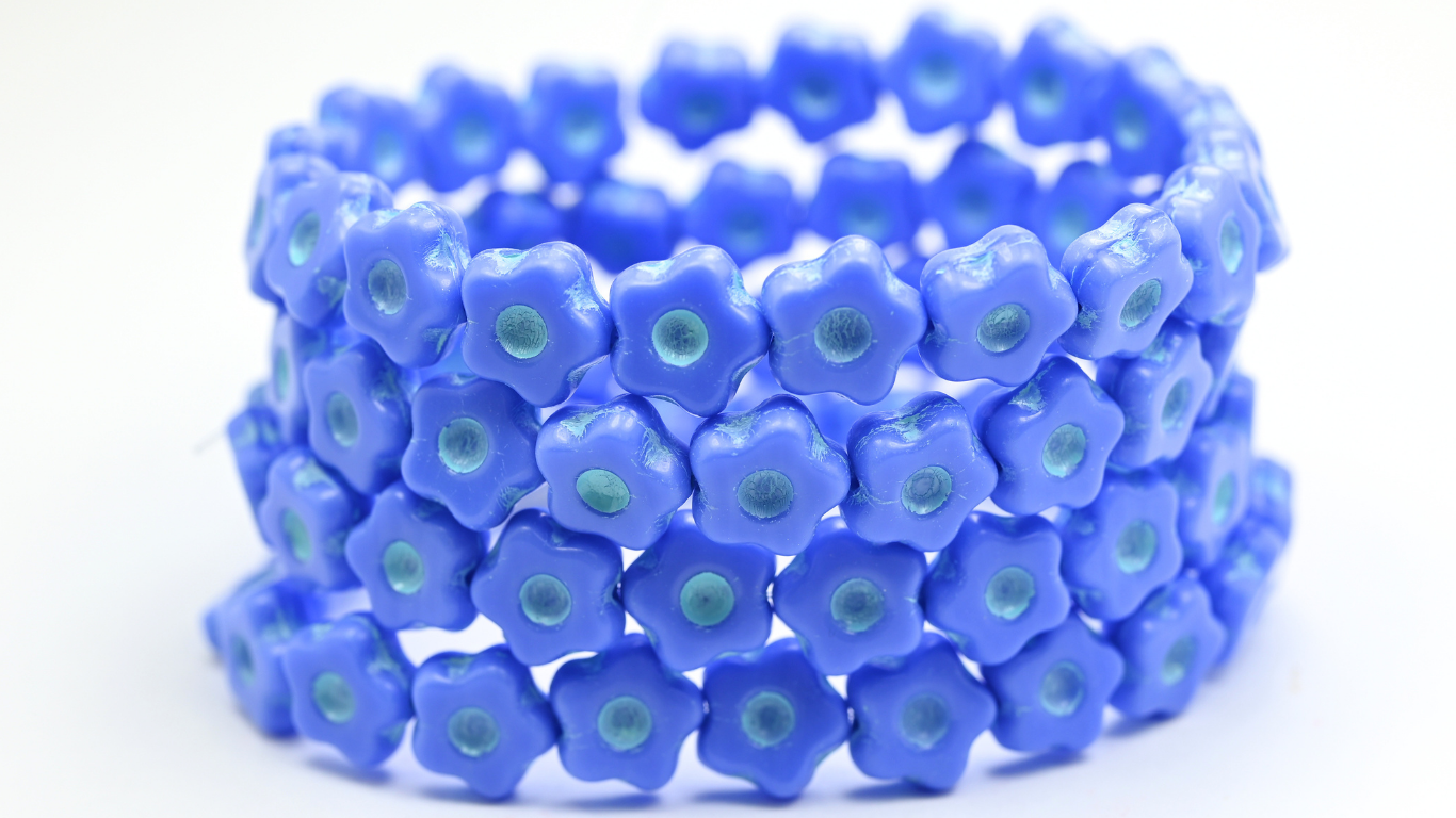 Simple Flower Pressed Glass Beads, 34010 Light Blue Lined (11-34010-54308), Glass, Czech Republic ~ STRANDED