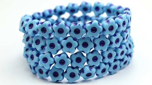 Simple Flower Pressed Glass Beads, Turquoise Blue 47520 (11-63030-47520), Glass, Czech Republic ~ STRANDED