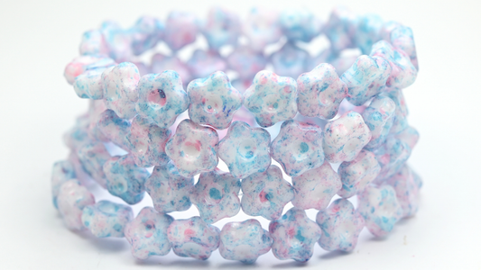 Simple Flower Pressed Glass Beads, White 48513 (11-02010-48513), Glass, Czech Republic ~ STRANDED