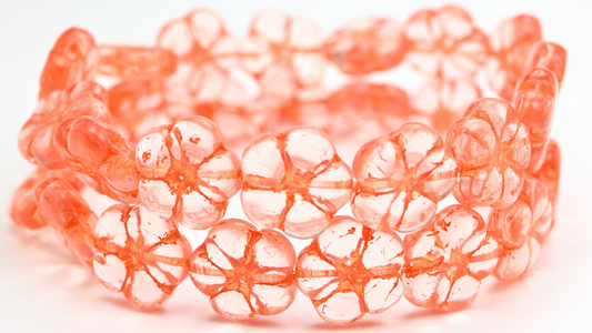 5-Petal Flower Pressed Beads, Transparent Pink 47589 (70100-47589), Glass, Czech Republic ~ STRANDED