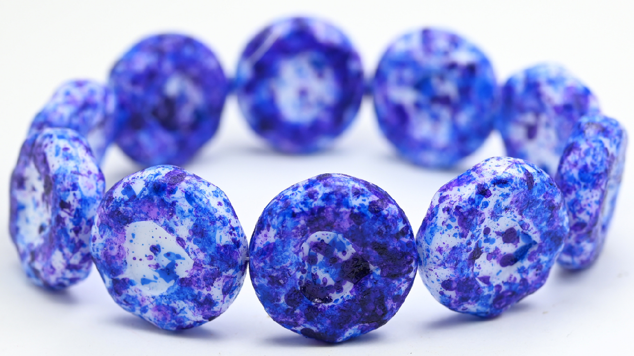 Pressed Round Beads With Heart, White 48501 (02010-48501), Glass, Czech Republic ~ STRANDED