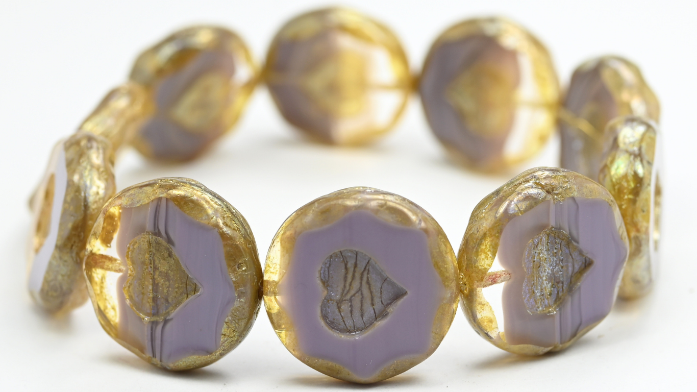 Table Cut Round Beads With Heart, 26028 Rembrandt Travertin (26028-43500), Glass, Czech Republic ~ STRANDED