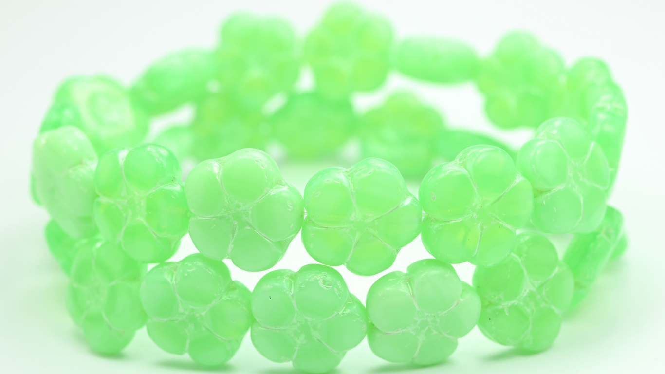 5-Petal Flower Pressed Beads, Opal Green 43801 (51010-43801), Glass, Czech Republic ~ STRANDED