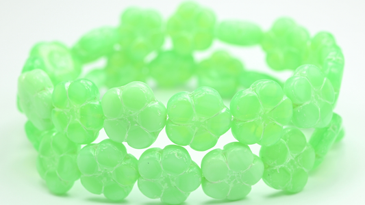 5-Petal Flower Pressed Beads, Opal Green 43801 (51010-43801), Glass, Czech Republic ~ STRANDED