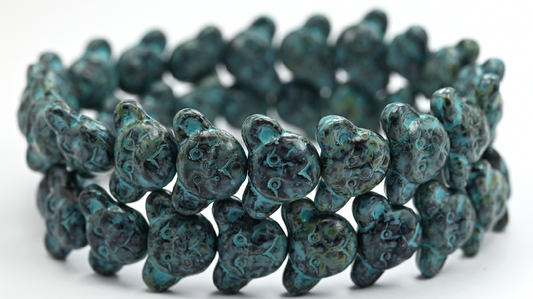 Sad Bear Muzzle Beads, Black Travertin Turqouise Spotted (23980-86-33309), Glass, Czech Republic ~ STRANDED