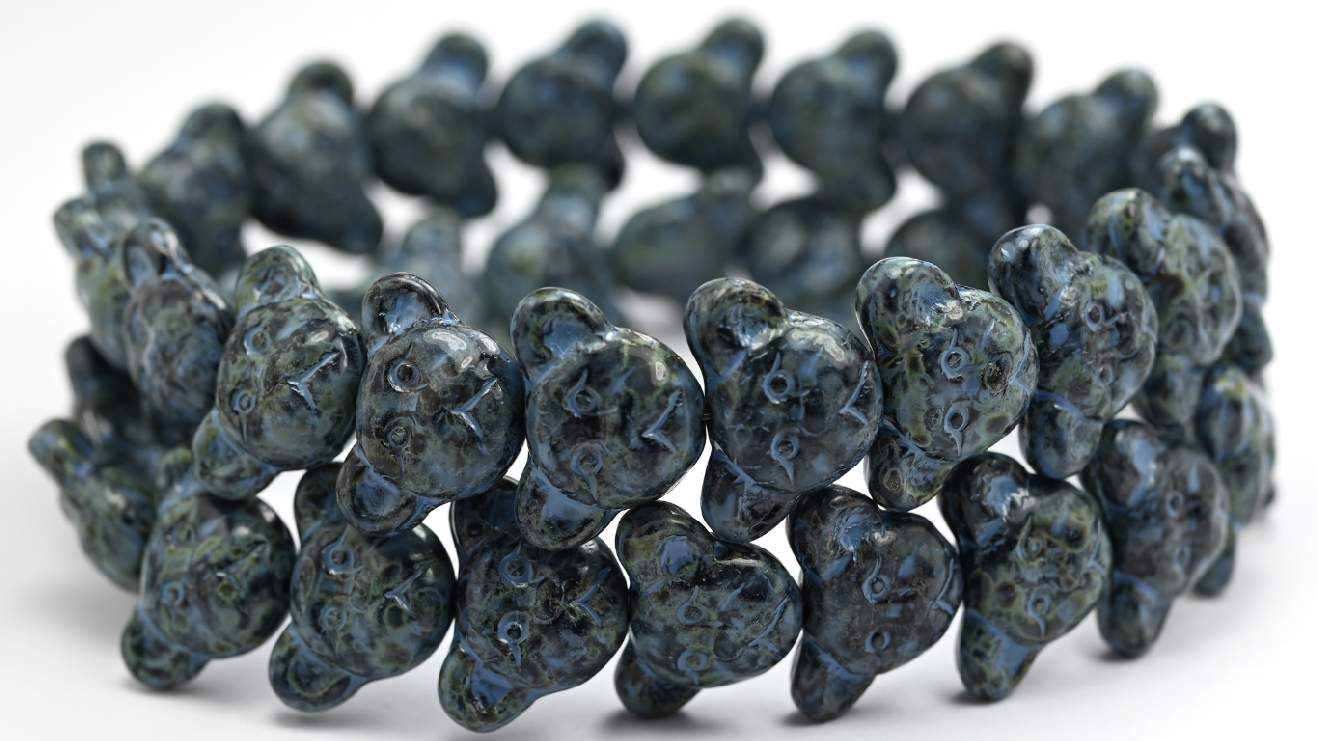 Sad Bear Muzzle Beads, Black Travertin Blue Spotted (23980-86-33308), Glass, Czech Republic ~ STRANDED