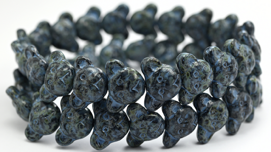 Sad Bear Muzzle Beads, Black Travertin Blue Spotted (23980-86-33308), Glass, Czech Republic ~ STRANDED