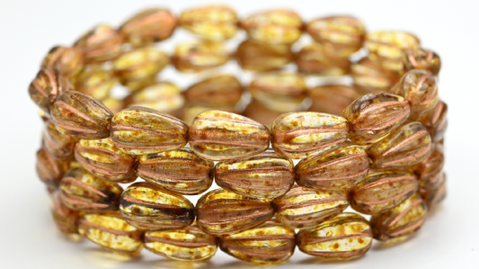 Drop Melon Beads, Crystal Travertin Copper Lined (00030-86-54200), Glass, Czech Republic ~ STRANDED