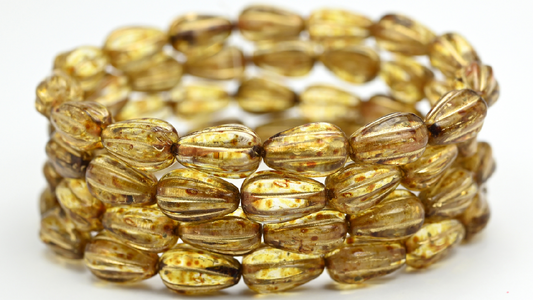 Drop Melon Beads, Crystal Travertin Gold Lined (00030-86-54202), Glass, Czech Republic ~ STRANDED