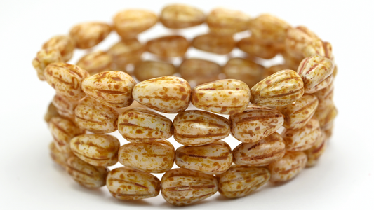 Drop Melon Beads, White Travertin (02010-86800), Glass, Czech Republic ~ STRANDED
