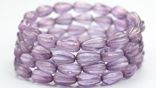 Drop Melon Beads, Crystal Luster Lila (00030-14494), Glass, Czech Republic ~ STRANDED