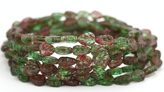 Lilac Leaf Pressed Glass Beads, Transparent Green 48506 (108-50500-48506), Glass, Czech Republic ~ STRANDED