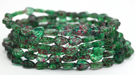 Lilac Leaf Pressed Glass Beads, Transparent Green 48508 (108-50500-48508), Glass, Czech Republic ~ STRANDED