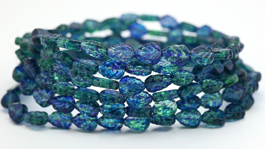 Lilac Leaf Pressed Glass Beads, Transparent Green 48501 (108-50500-48501), Glass, Czech Republic ~ STRANDED