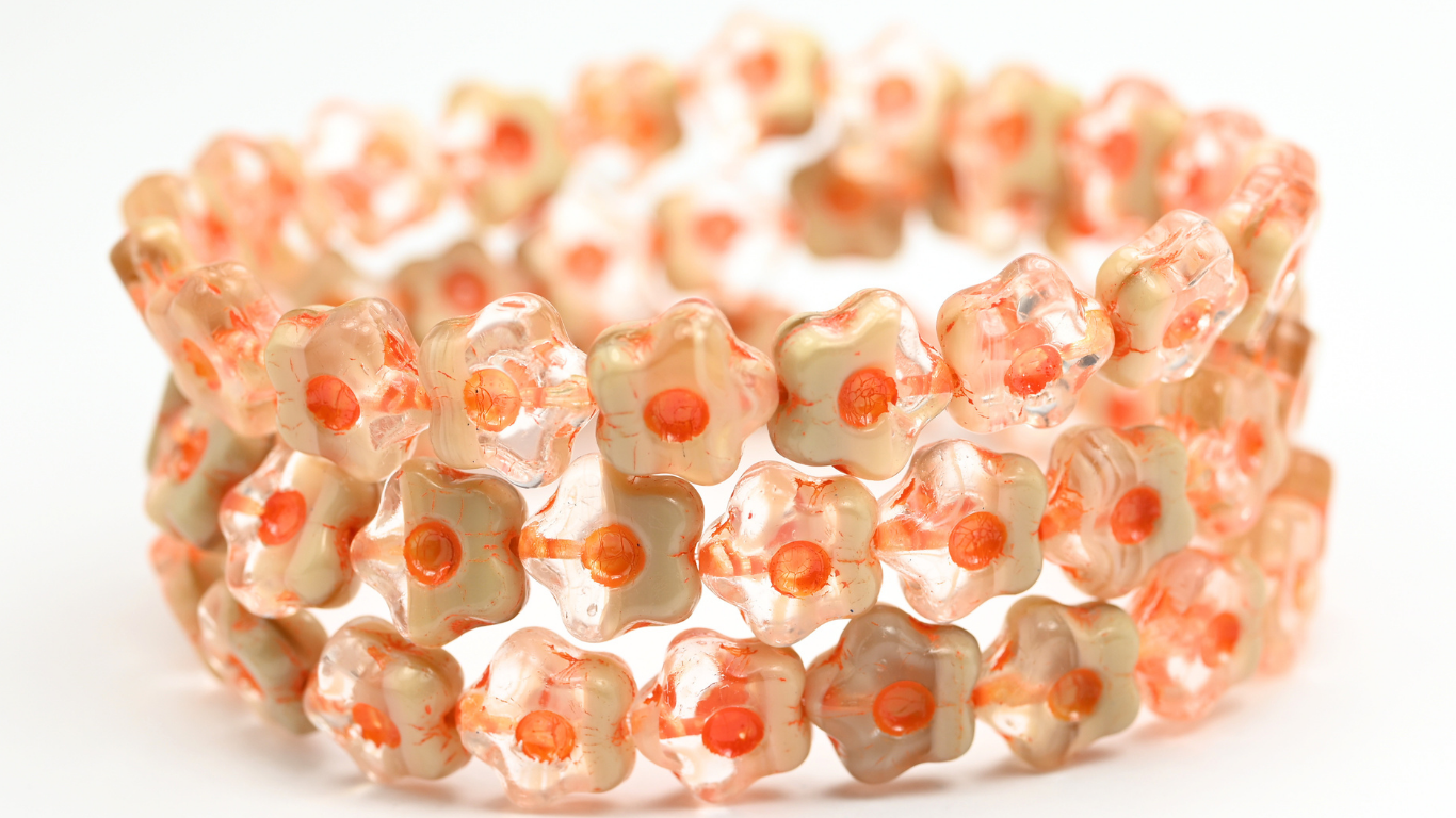 Simple Flower Pressed Glass Beads, Mix Crystal Beige 47589 (16018-47589), Glass, Czech Republic ~ STRANDED