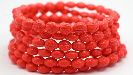 Ladybug Insect Pressed Glass Beads, Opaque Orange 47590 (97-93160-47590), Glass, Czech Republic ~ STRANDED